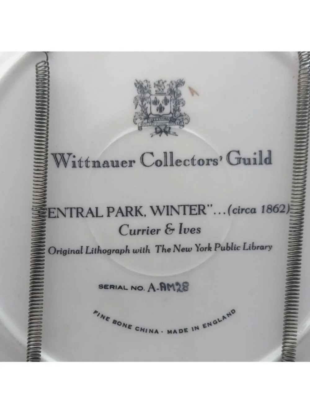 Central Park Winter 1862 Currier & Ives Wittnauer Collectors Guild China Plate